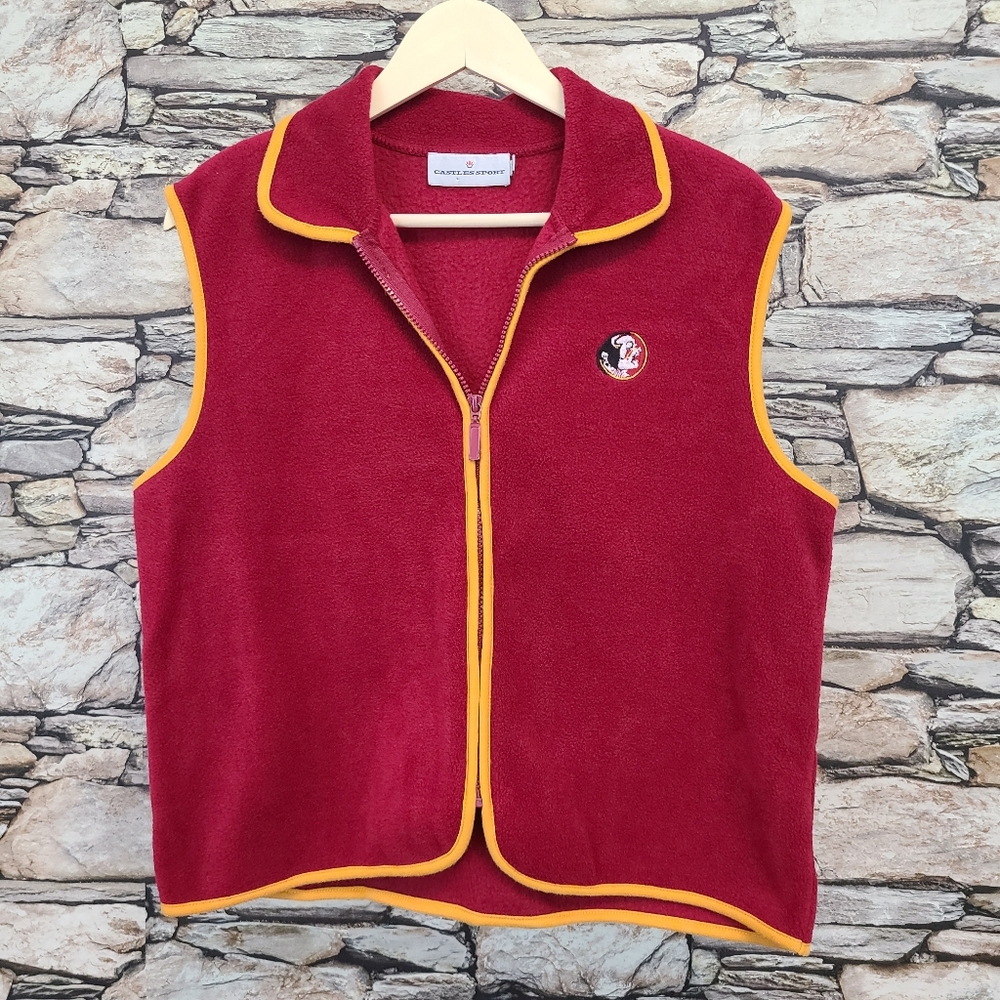 FSU Womens Fleece Vest Size Medium Florida State University Emblem Full Zip Red